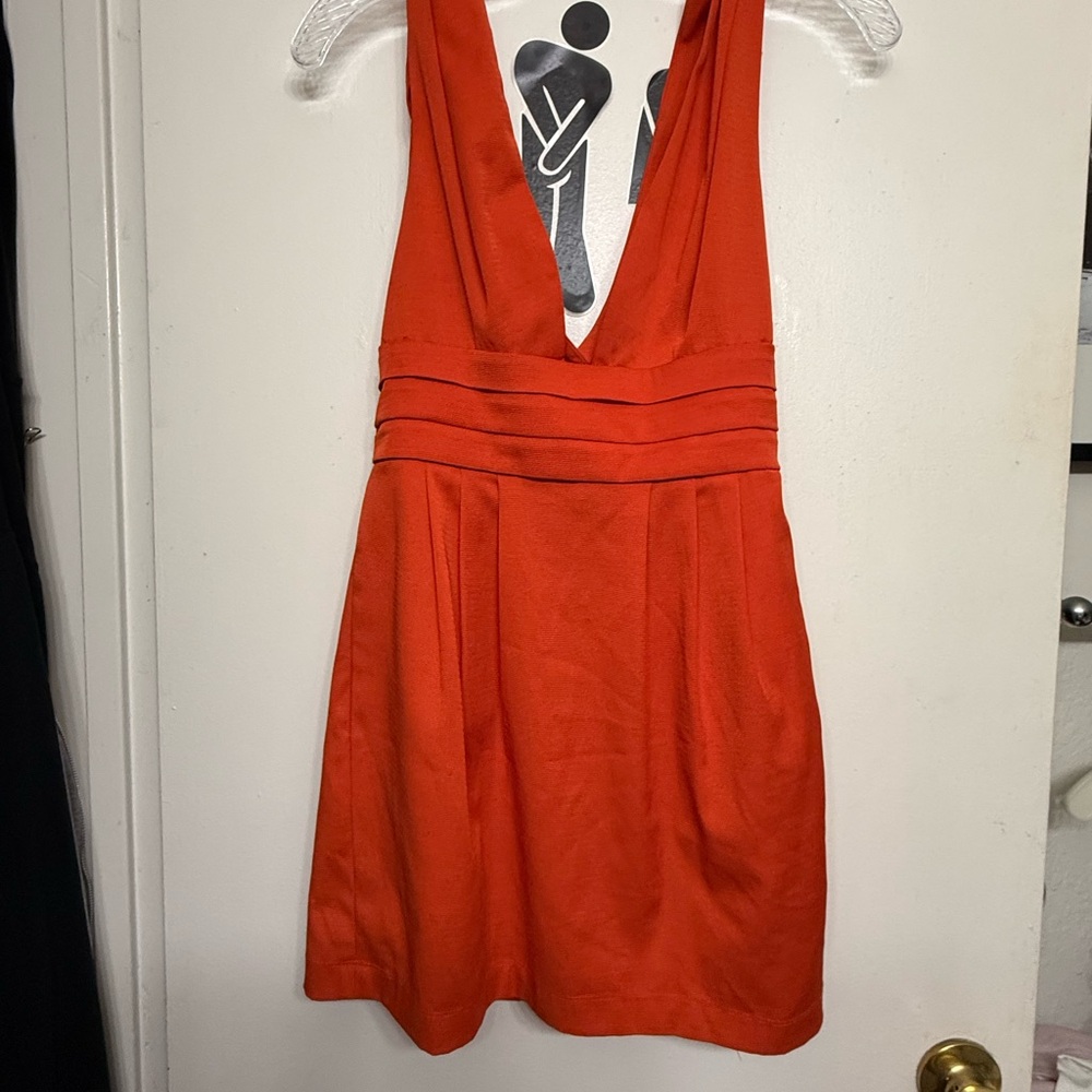 Free People Burnt Orange Plunge V-Neck Mini Dress | Sleeveless with pockets